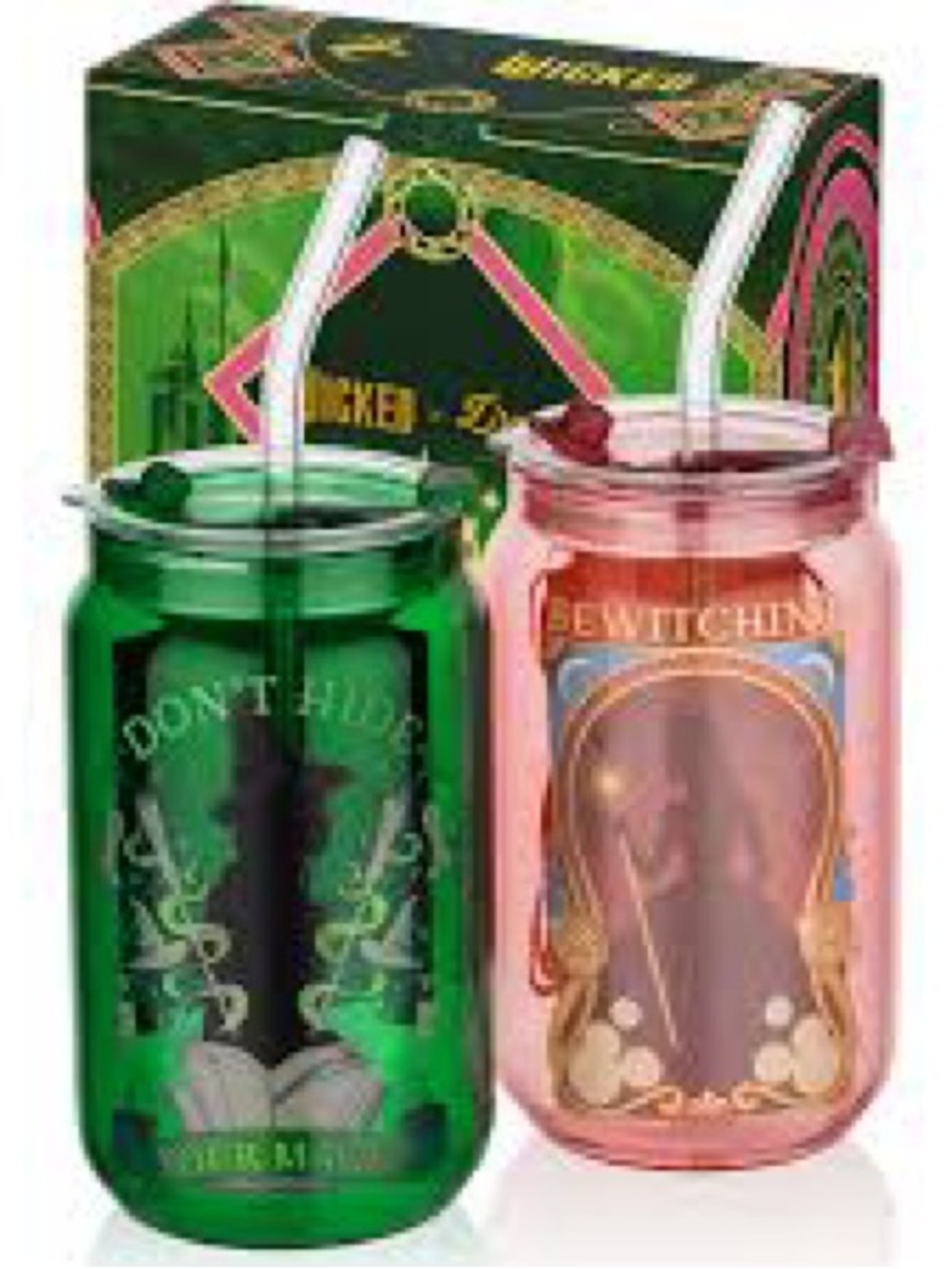 Silver Buffalo Wicked Glinda Elphaba 16oz Glass Tumbler Set